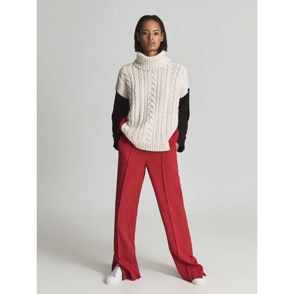 Reiss JAN COLOUR BLOCK CABLE KNIT ROLL-NECK JUMPER M - Picture 4 of 11